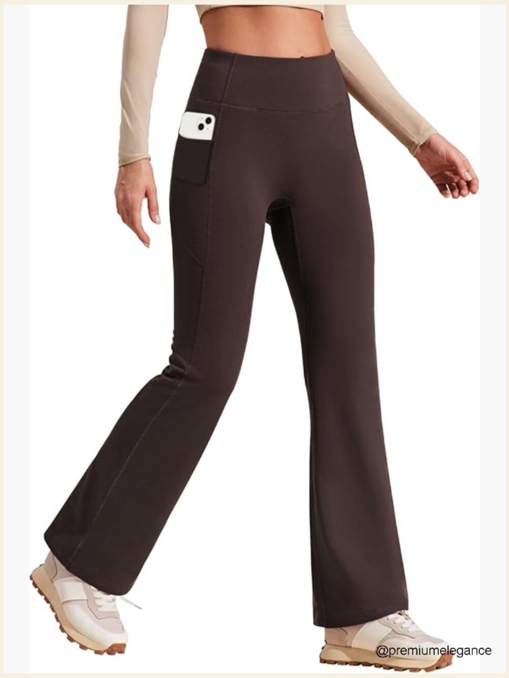 Fleece Lined High Waist Flare Leggings with Pockets Winter